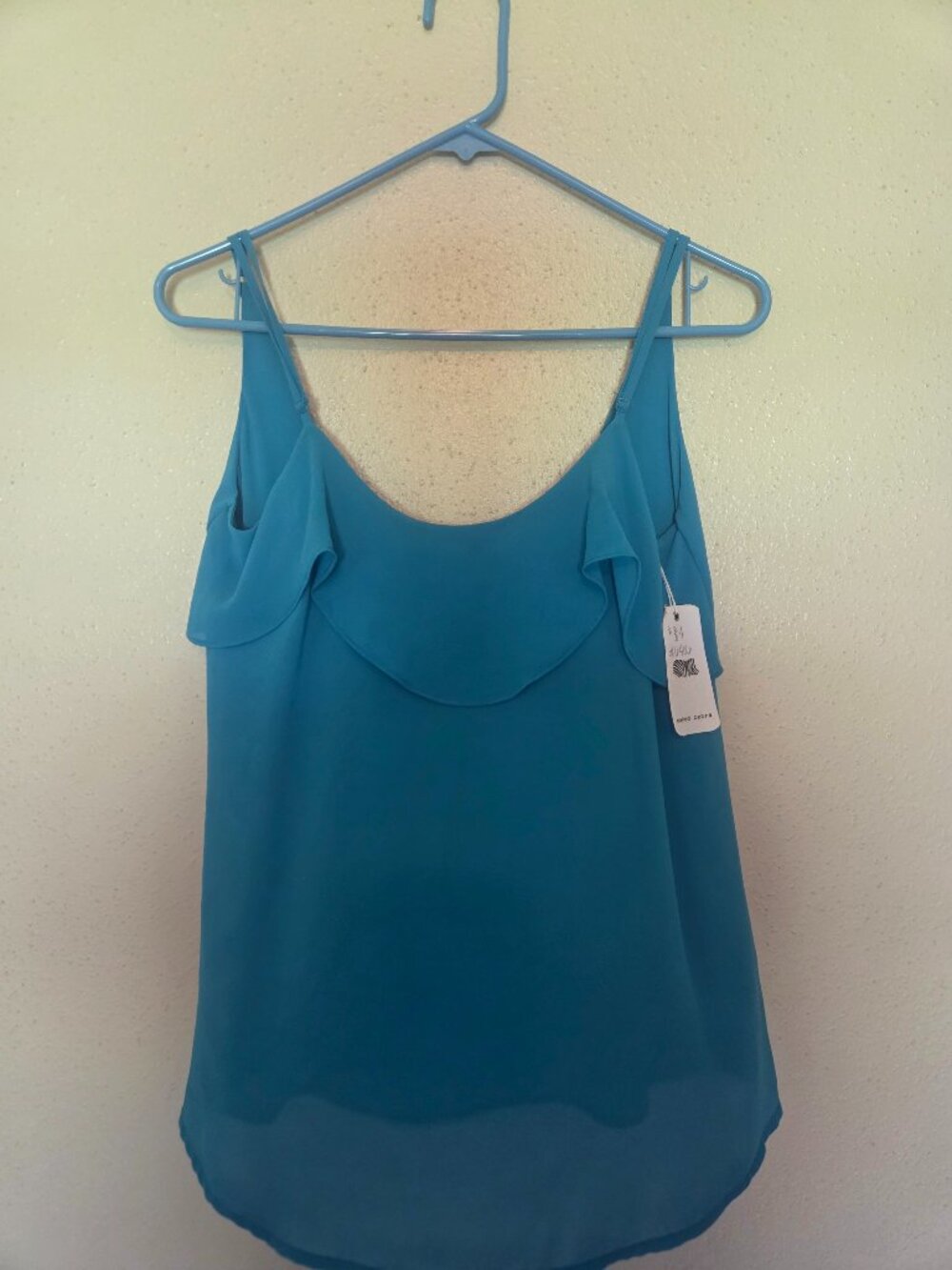 Naked Zebra Teal Blue Ruffle Tank Top Size S NWT